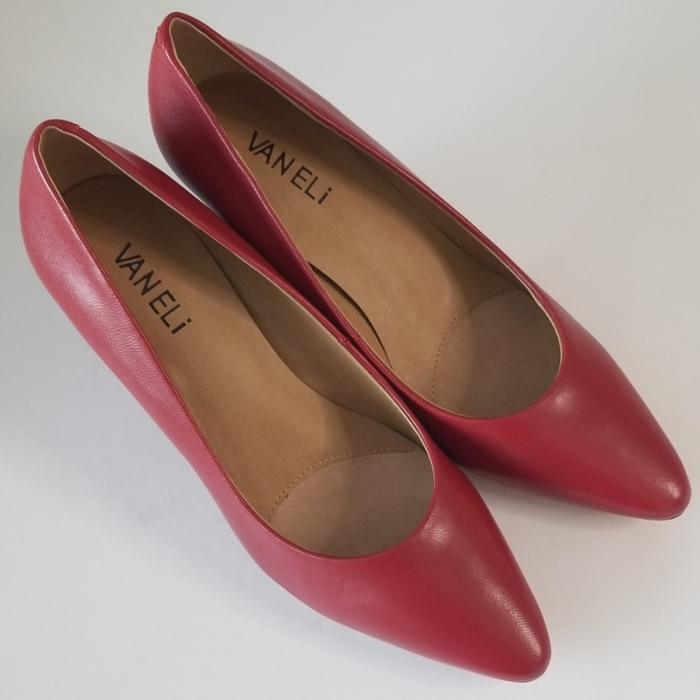 {VanEli} Red 2" Heel Pointed Toe Slip On Pumps